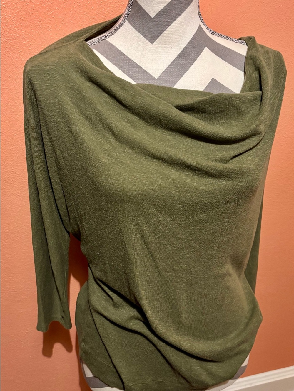 St. Tropez Olive Draped Cowl Neck Tee